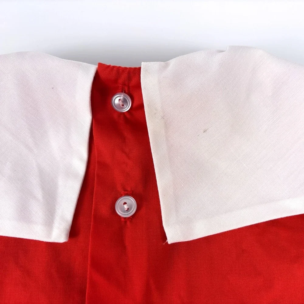 VTG Polly Flinders Embroidered Smocked Dress Sz 6 Red White School‎ Bus Charms